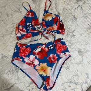 EUC blue floral bikini tankini high waist